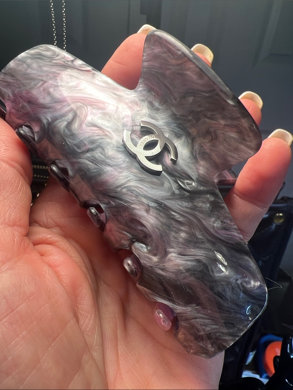 Marble Resin Hair Claw in Gray and Purple